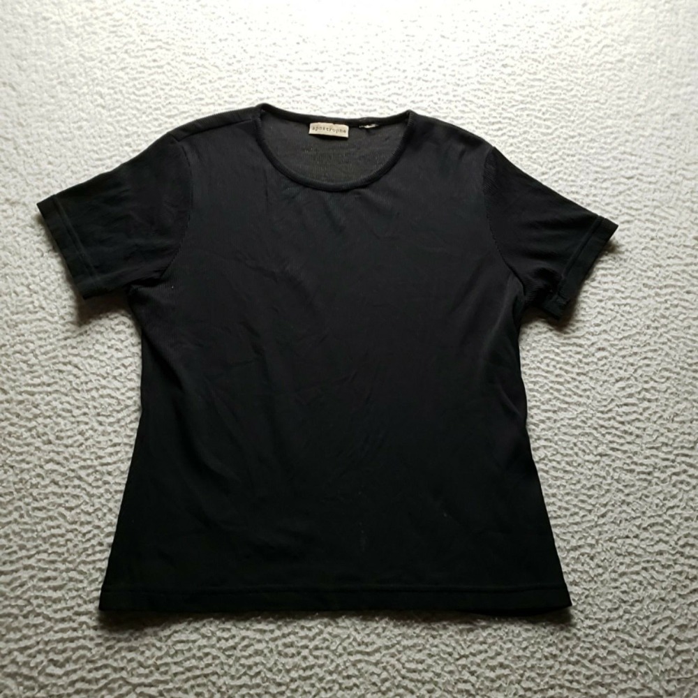 Apostrophe Shirt Womens L Black Crew Neck Short Sleeve Solid T Shirt Basic Top